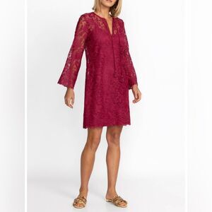 Johnny Was Harper Recycled Lace Mini Dress Size XS Merlot Red Boho Romantic